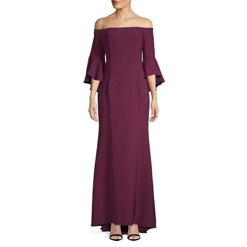 Vince Camuto Wine Burgundy Off The Shoulder Bell Sleeve Cocktail Gown Dress Sz 2